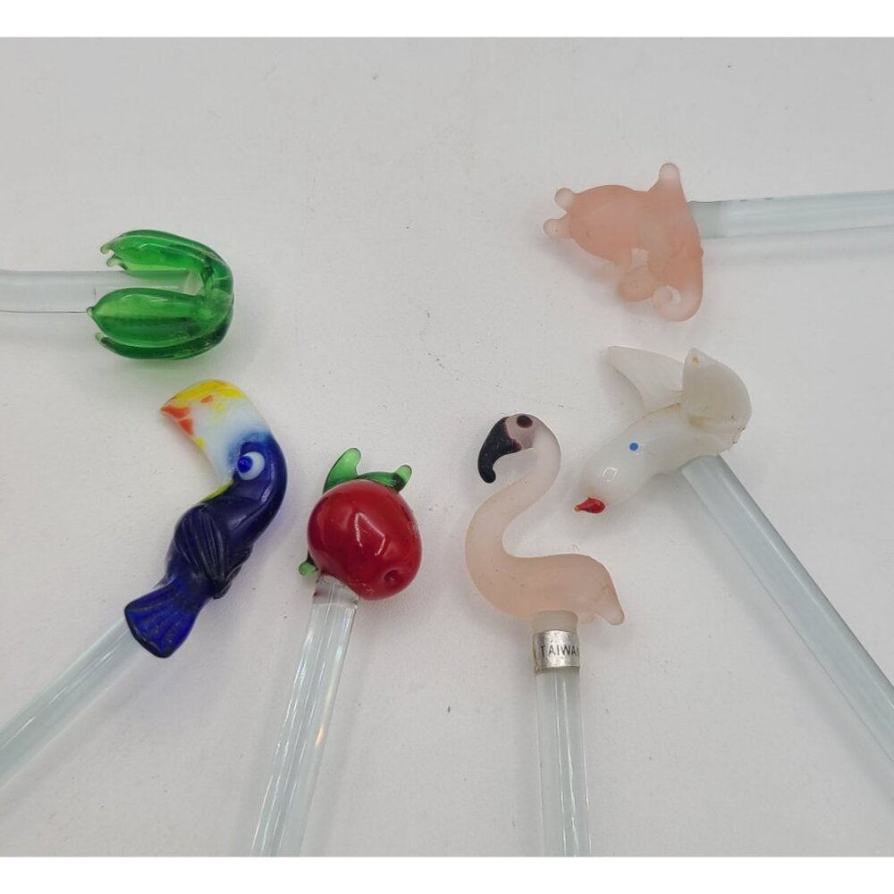 Glass Stir Sticks – Assorted Figurine Tops – Set of 6